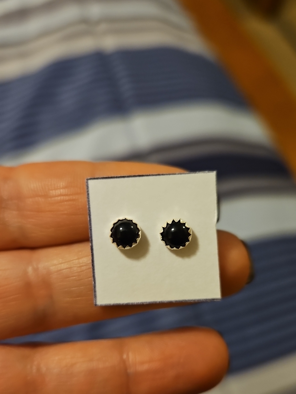 Black Onyx Stud Earrings with Silver-Tone Setting